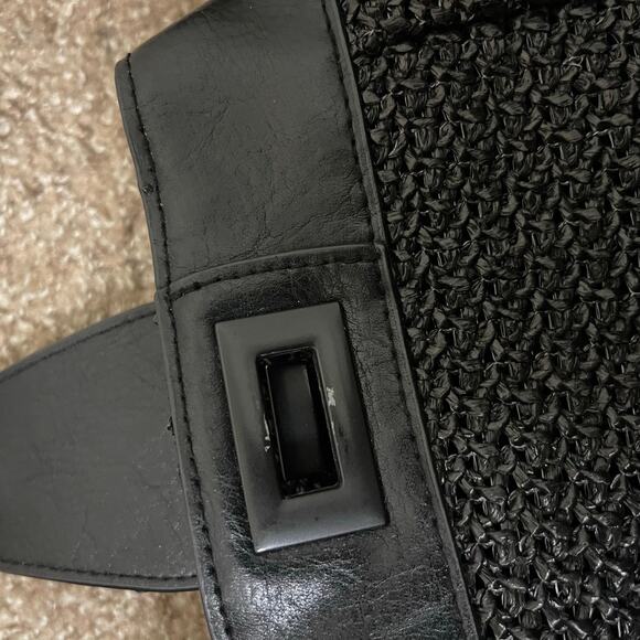 BÉIS Black Woven The Naturals Sling Crossbody Bag Vegan Leather Small Travel - Picture 7 of 9